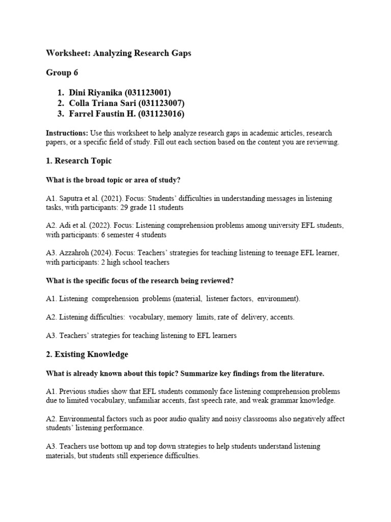 Research Gaps in EFL Listening Comprehension | PDF | Teachers | Learning