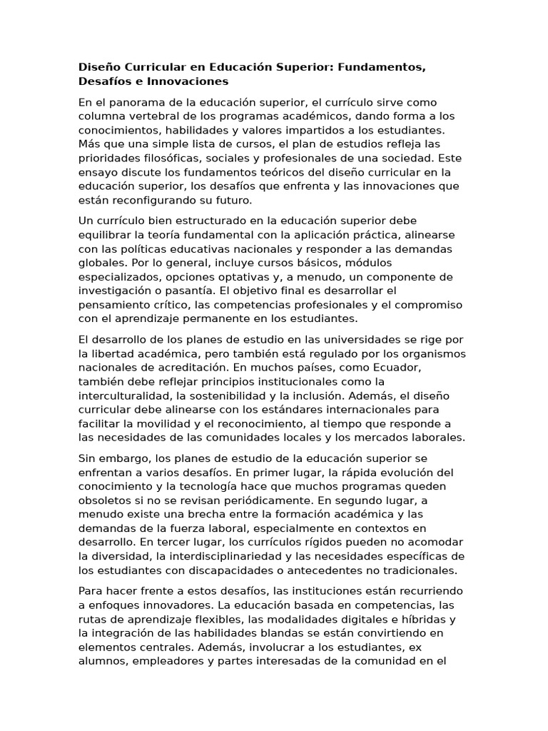 Diseño Curricular en Educación Superior | PDF | Plan de estudios | Diseño