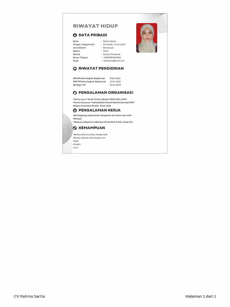 CV Rahma Sarita - 20251213 - 113033 - 0000 | PDF