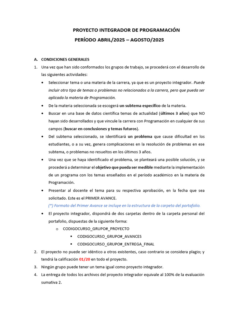 Proyecto Integrador de Programación 2025 | PDF