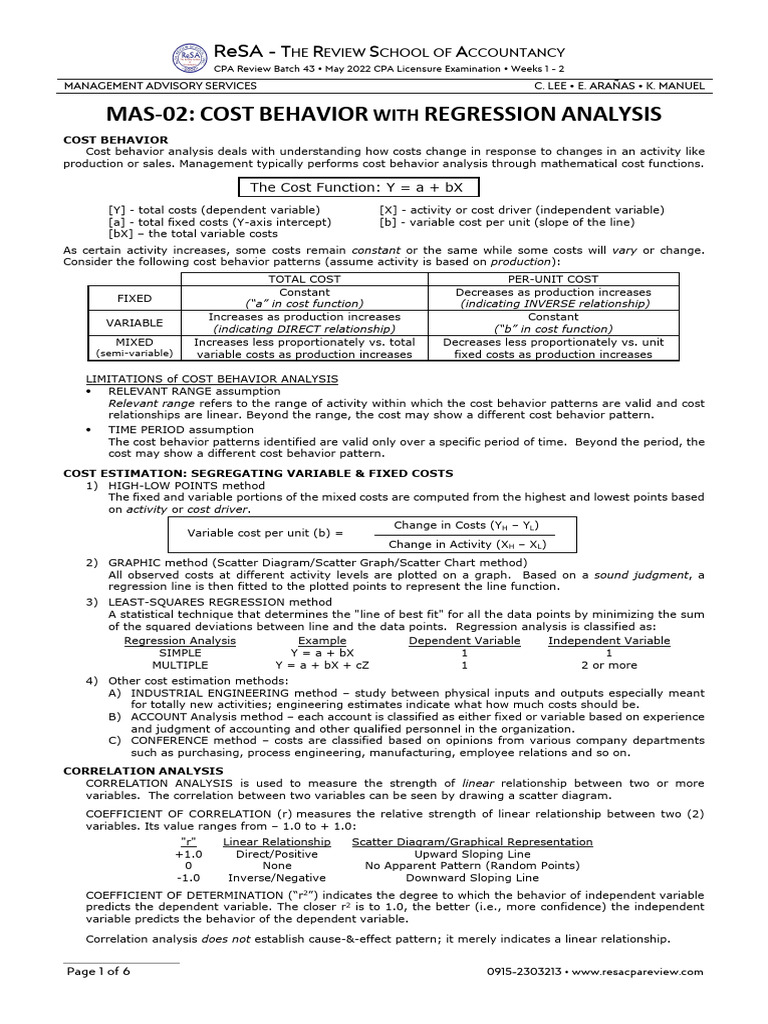 Cost Behavior Analysis with Regression | PDF | Linear Regression ...