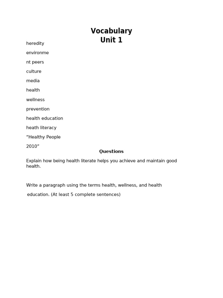 Unit 1 Vocabulary Sub | PDF