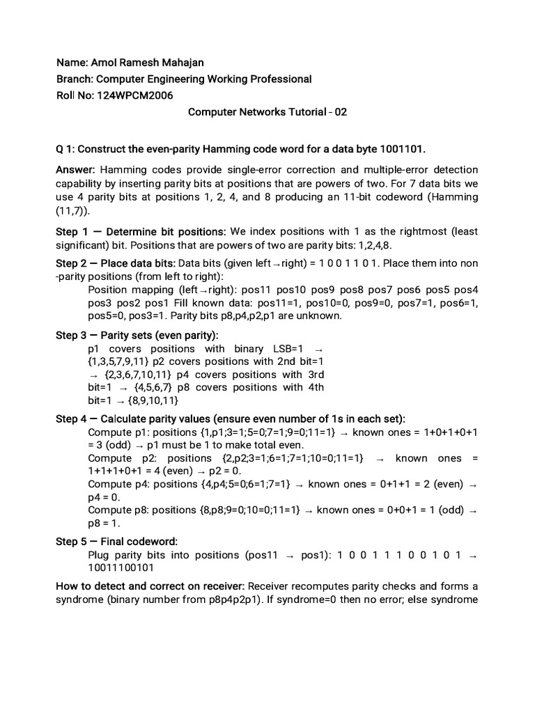 Hamming Code, TCP/IP, and CRC Explained | PDF | Transmission Control ...