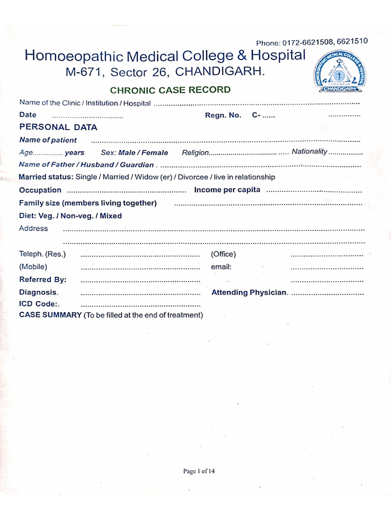 Chronic Case Performa | PDF