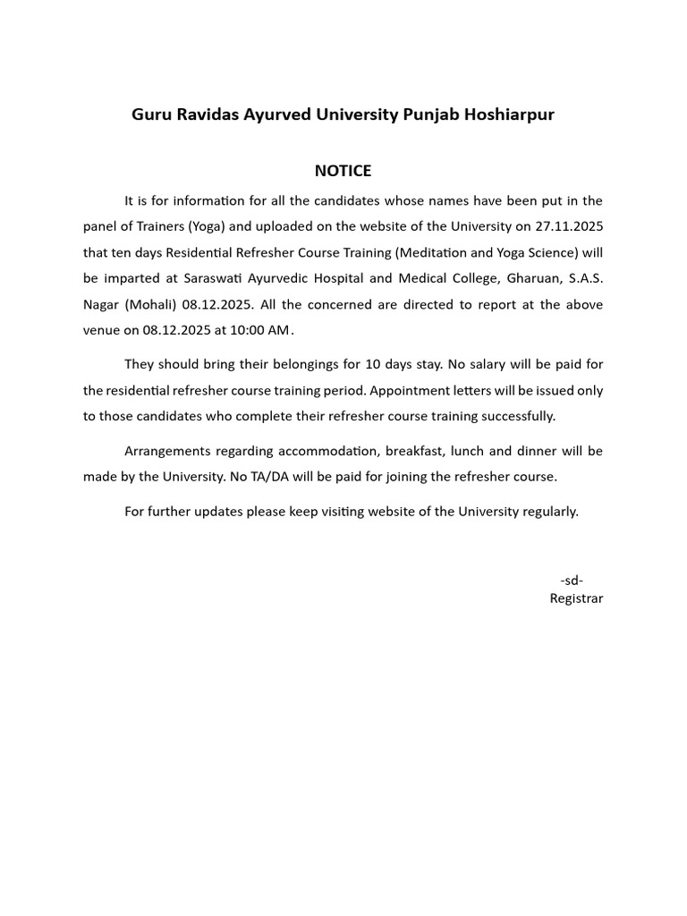 Notice for Refresher Course (3) | PDF