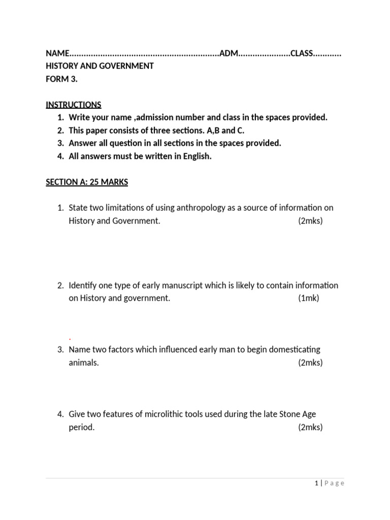 History Form 3 Opener Qs | PDF | Chess Theory