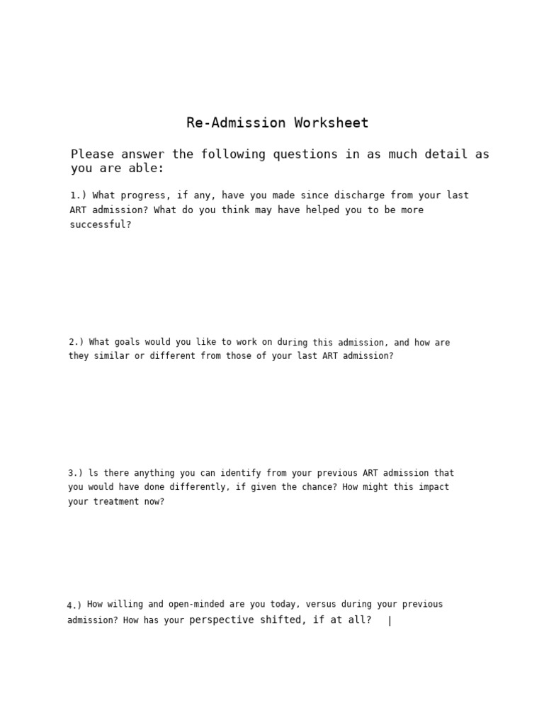 Re Admission Worksheet | PDF
