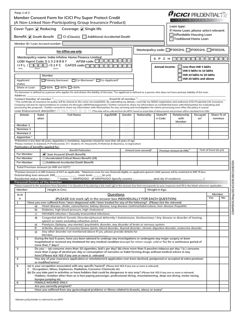 ICICI Pru Super Protect Credit Form | PDF | Personal Finance | Business ...