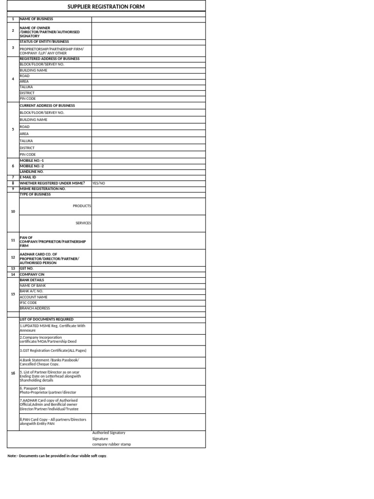 Supplier Registration Form Template | PDF