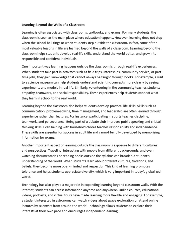 Importance of Learning Beyond Classrooms | PDF | Learning | Classroom