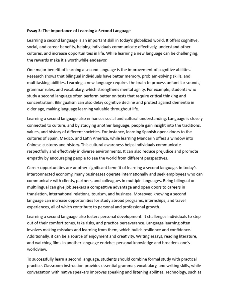 Benefits of Learning a Second Language | PDF | Multilingualism | Second ...