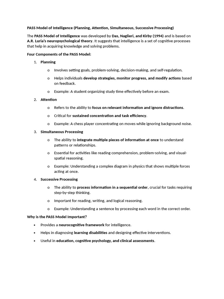 Understanding the PASS Model of Intelligence | PDF