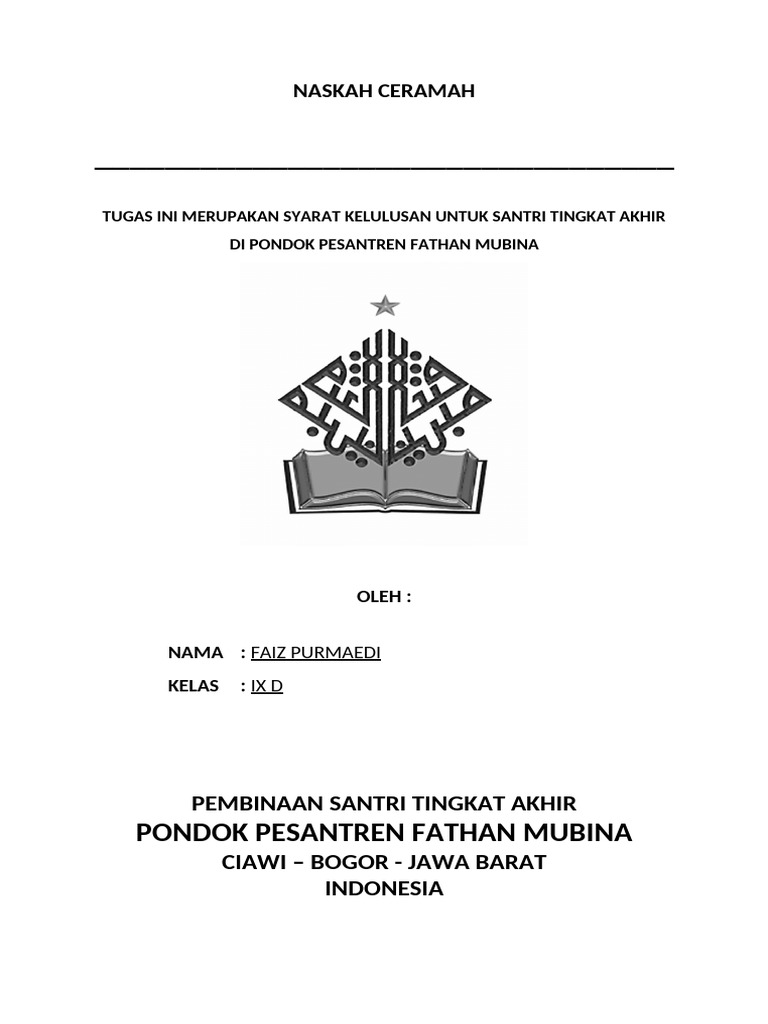 Ceramah Santri Tingkat Akhir Fathan Mubina | PDF