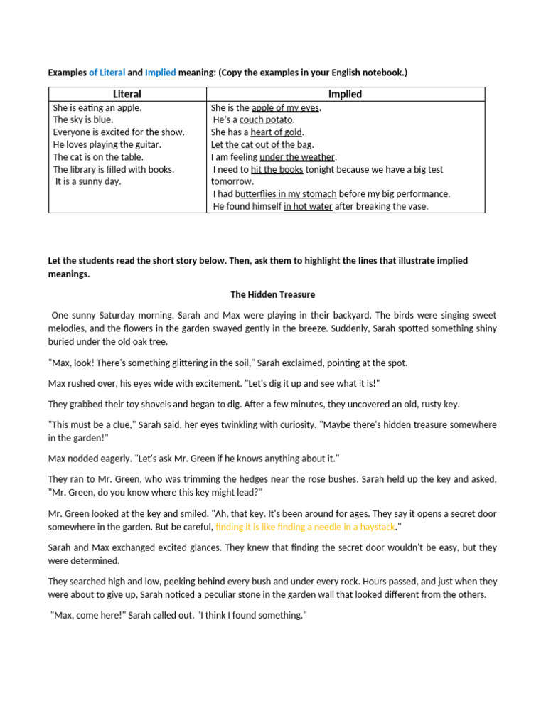 Literal vs. Implied Meanings Explained | PDF