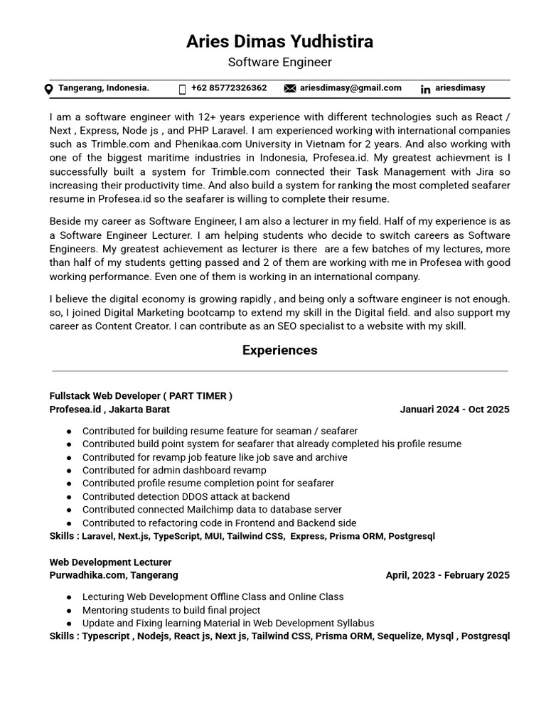 Experienced Software Engineer & Lecturer | PDF | Web Development | Java ...