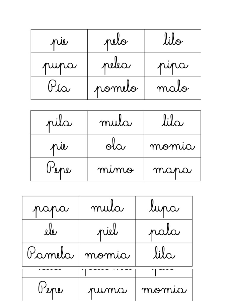 Bingo Palabras m l p | PDF