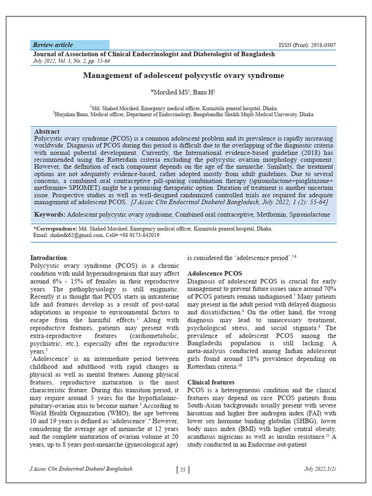 Review - Adolescent PCOS | PDF | Polycystic Ovary Syndrome | Endocrinology