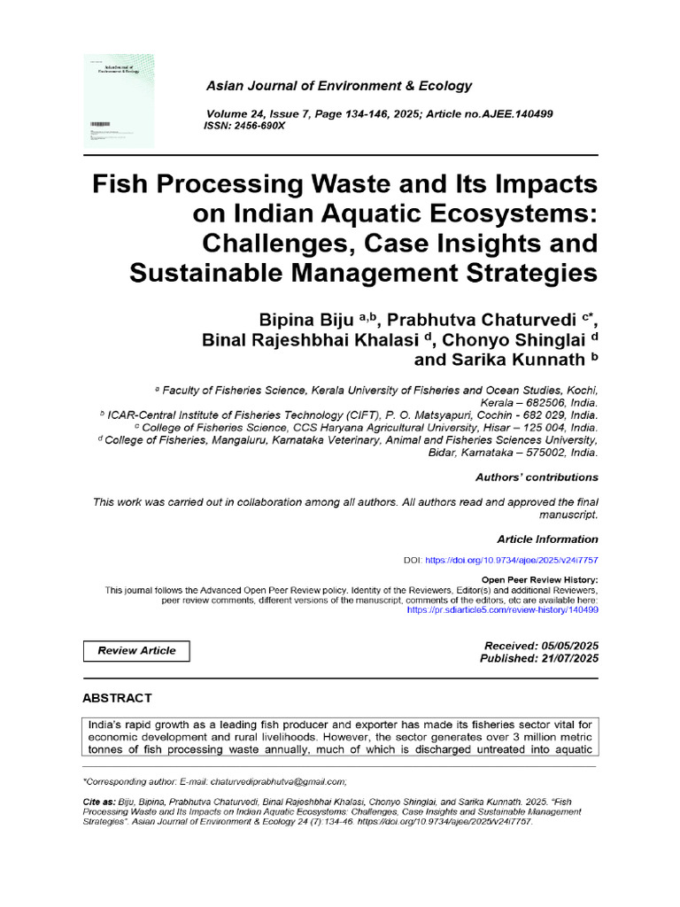View of Fish Processing Waste and Its Impacts On Indian Aquatic ...