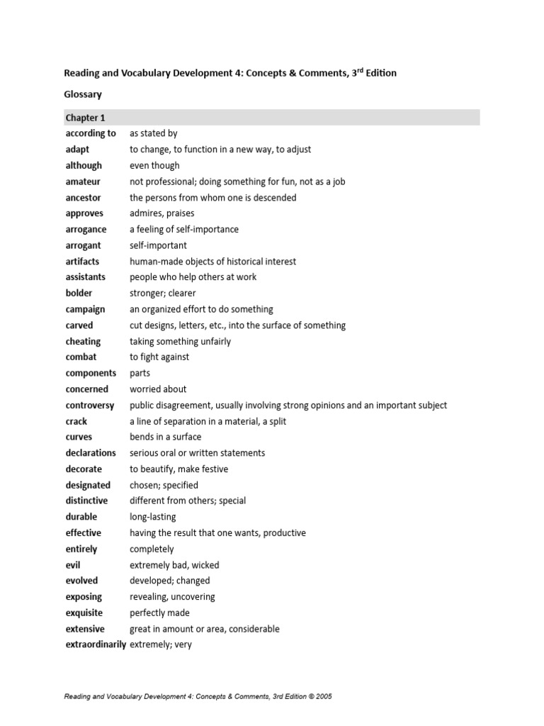 Reading and Vocabulary Development 4 Glossary (1) | PDF | Prison | Force