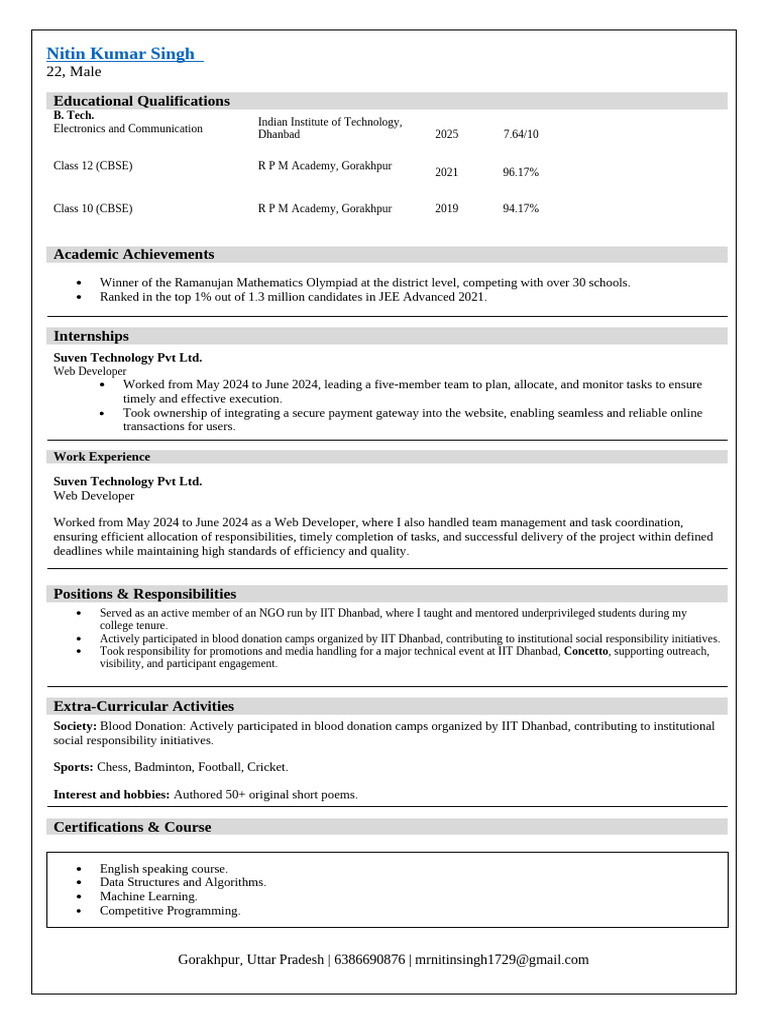 Resume for IIMs - Amiya | PDF | Computing