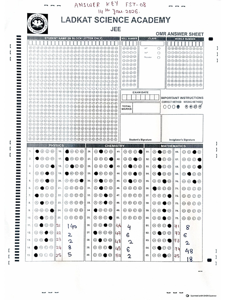 FST 08 Answer Key & Solutions (14 Jan. 2026) | PDF