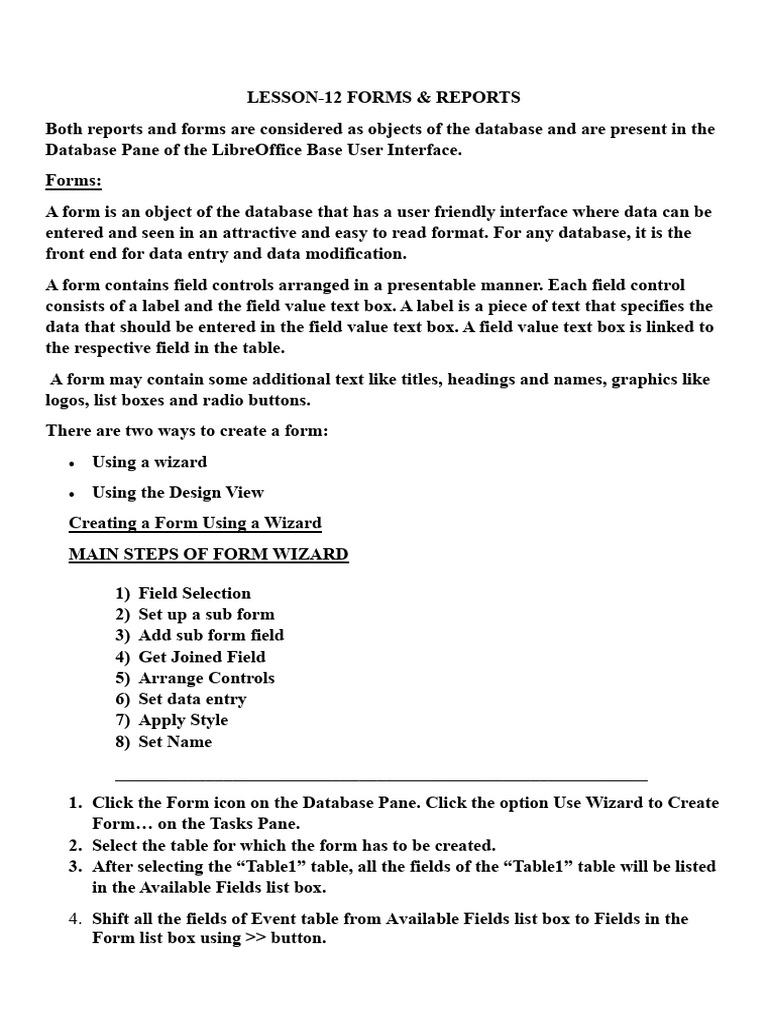 Chapters 12 Forms and Reports | PDF | Button (Computing) | Databases