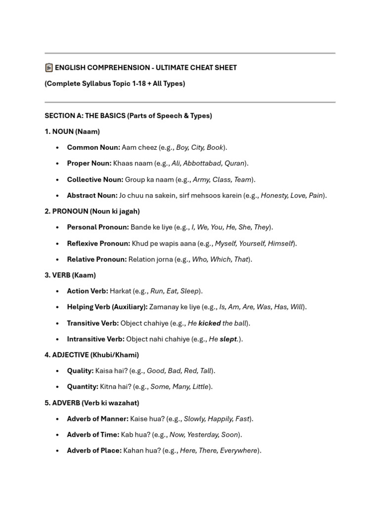 ? English Comprehension | PDF | Verb | Noun