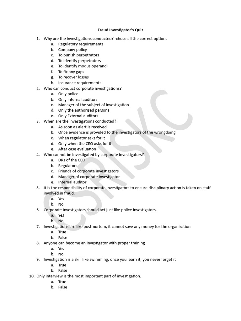 Fraud Investigation Quiz for Professionals | PDF