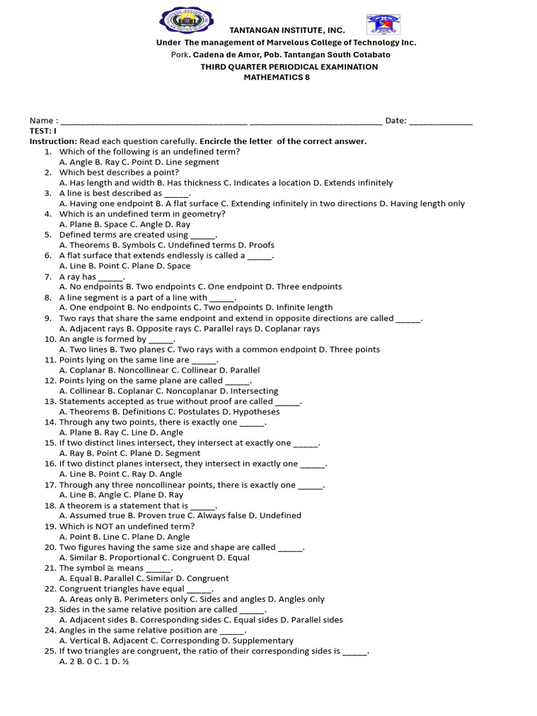 GRADE 8 | PDF | Line (Geometry) | Triangle