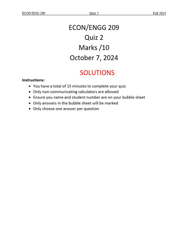 F24 Quiz 2 Solutions | PDF | Cost Of Living | Unemployment