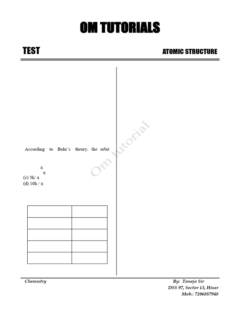 Atomic Structure Test Questions | PDF | Atoms | Electron