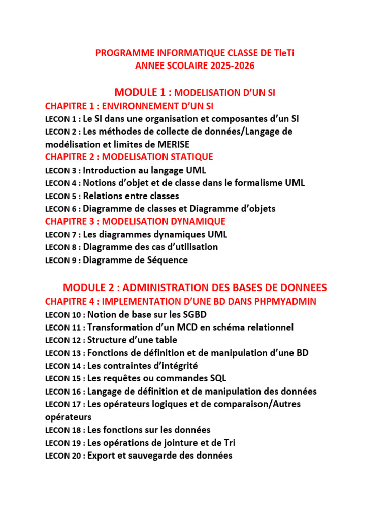 Programme Informatique TleTi 2025-2026 | PDF