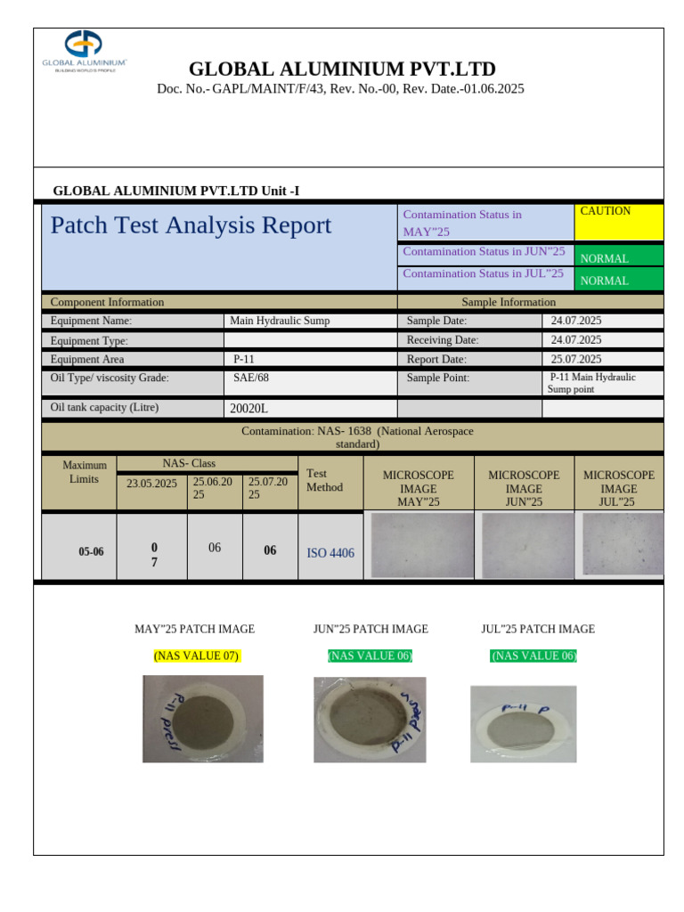 Oil Patch Test Report Press 11 MHYD | PDF