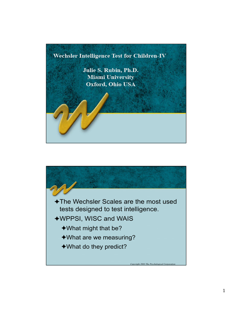 Wechsler Intelligence Test Overview | PDF | Wechsler Adult Intelligence ...