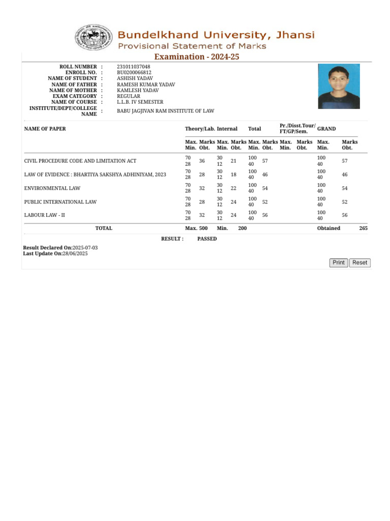 LLB IV Semester Exam Results 2024-25 | PDF | Public Law