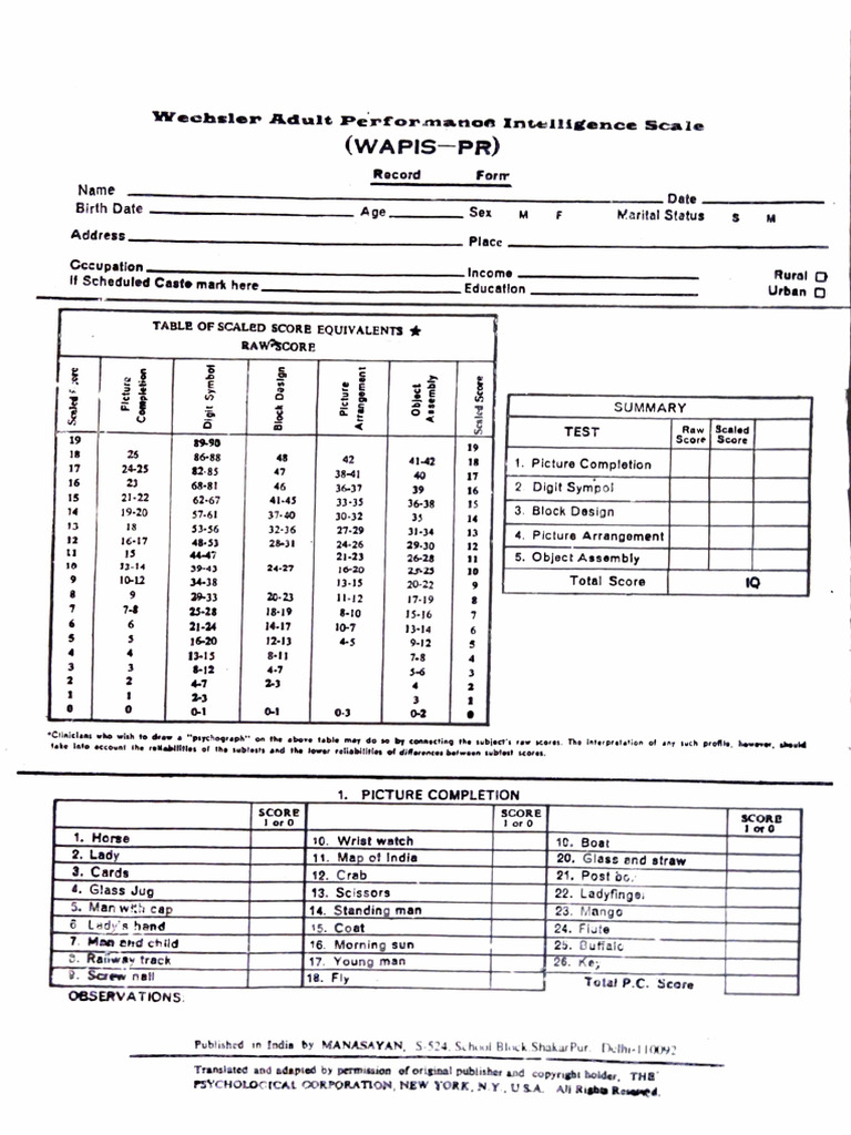 Wechsler Adult Intelligence Scale Record | PDF | Chess Openings | Chess ...