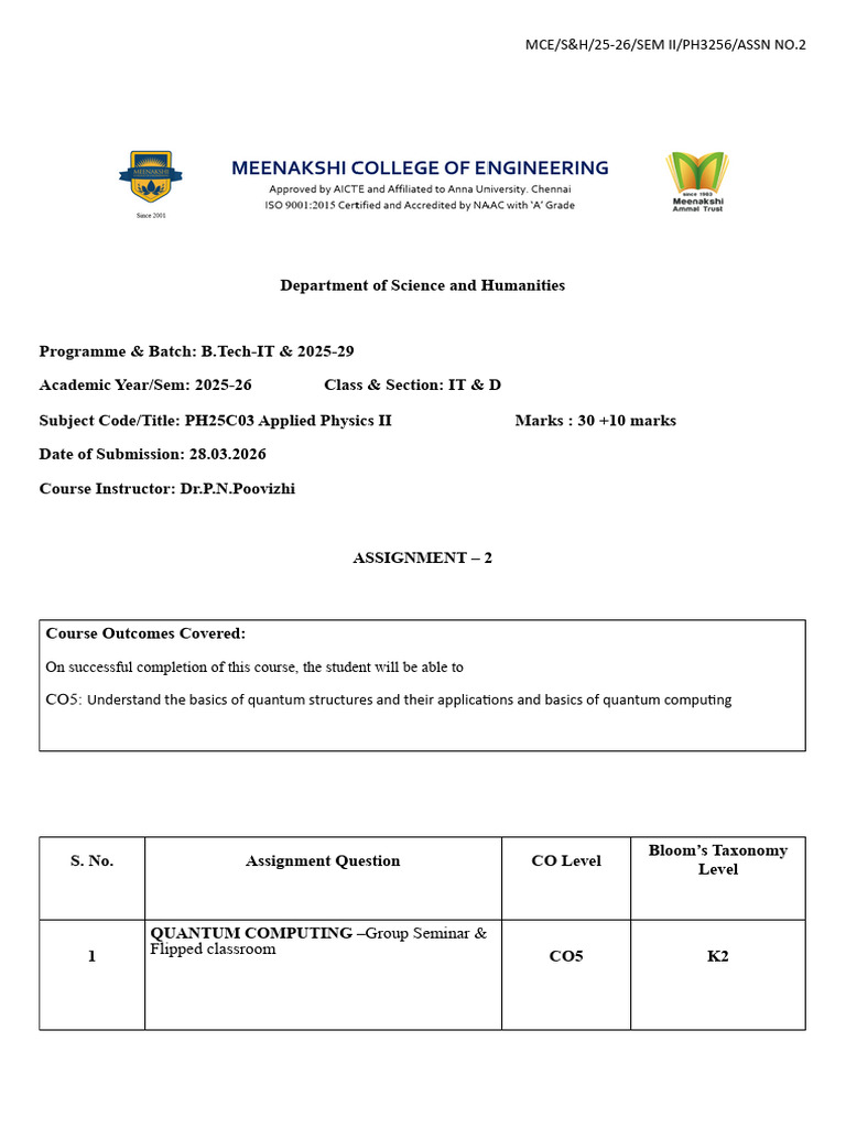 Physics 2025-26 Assignment 2 Sem II - Docx - 20260116 - 154029 - 0000 | PDF