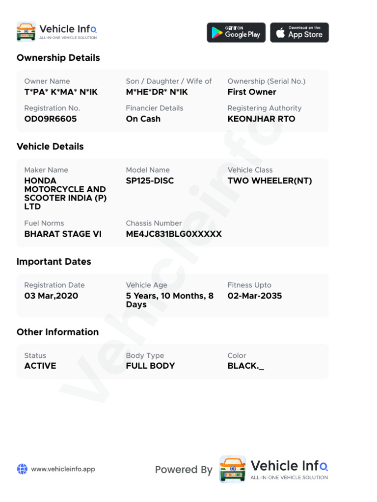 Vehicle Ownership and Details Report | PDF