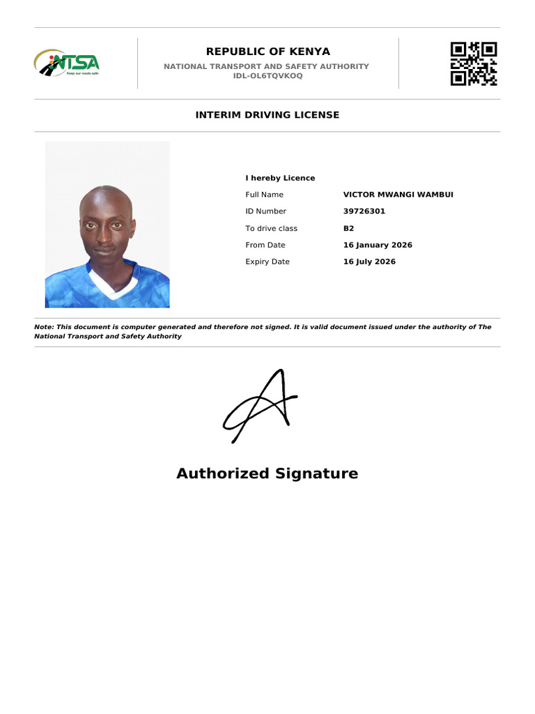 Kenya Interim Driving License 2026 | PDF