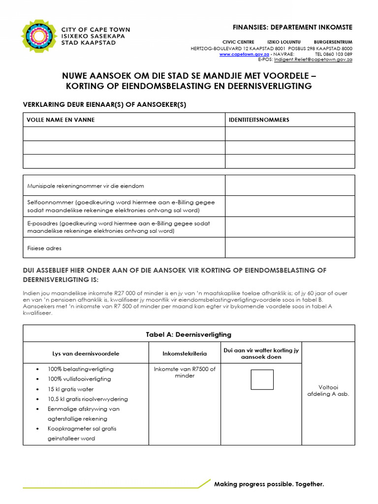 Indigent Support Application Afrikaans | PDF