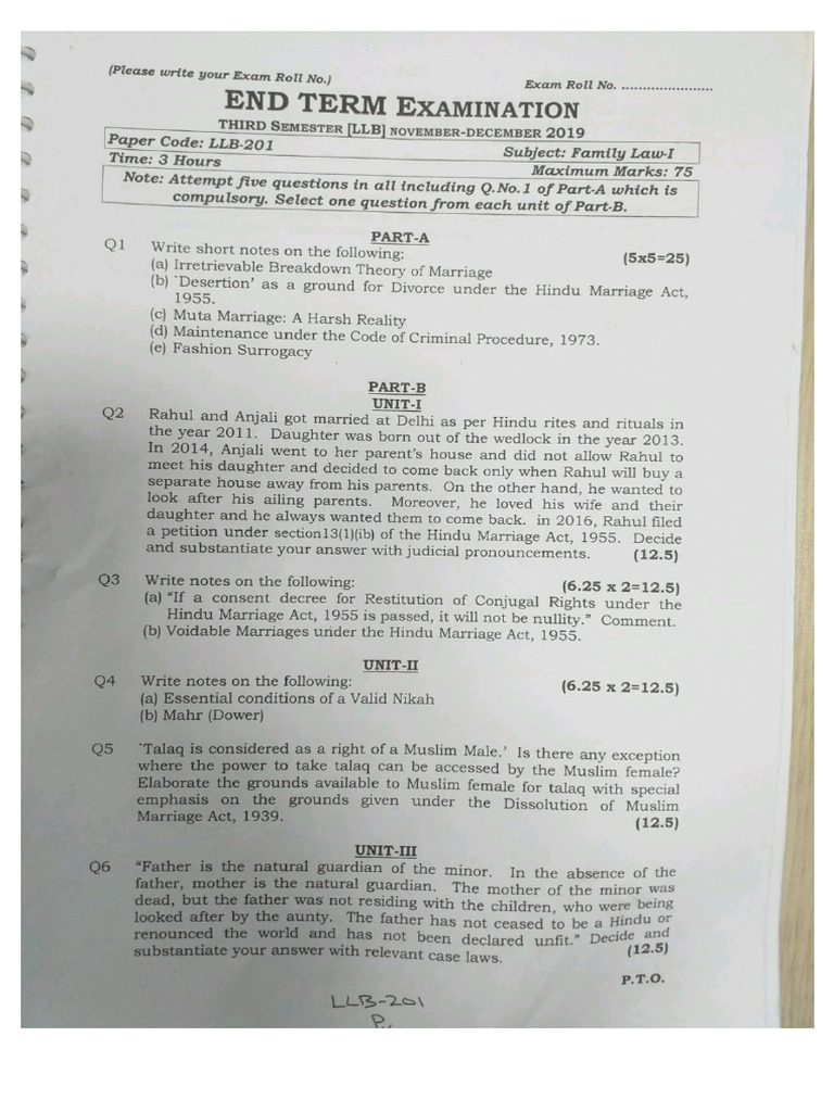 Ba Llb Third Sem Qp 2019 | PDF