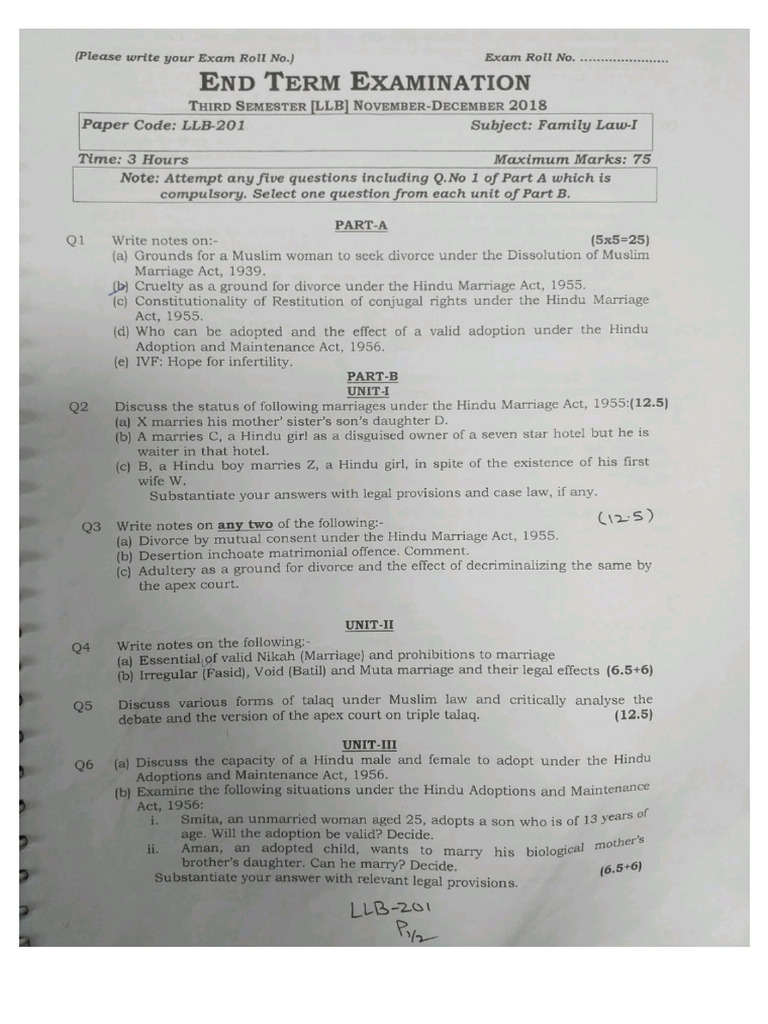 Ba LLB QP 3rd Sem 2018 | PDF