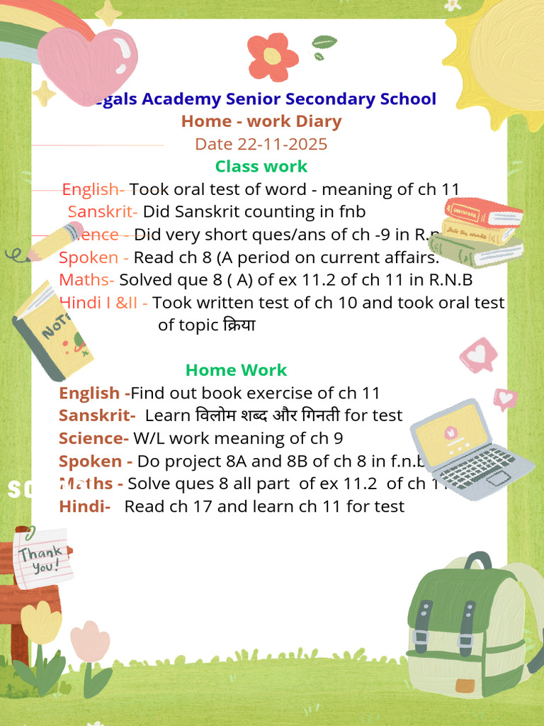 Regals Academy Class Work & Homework Log | PDF