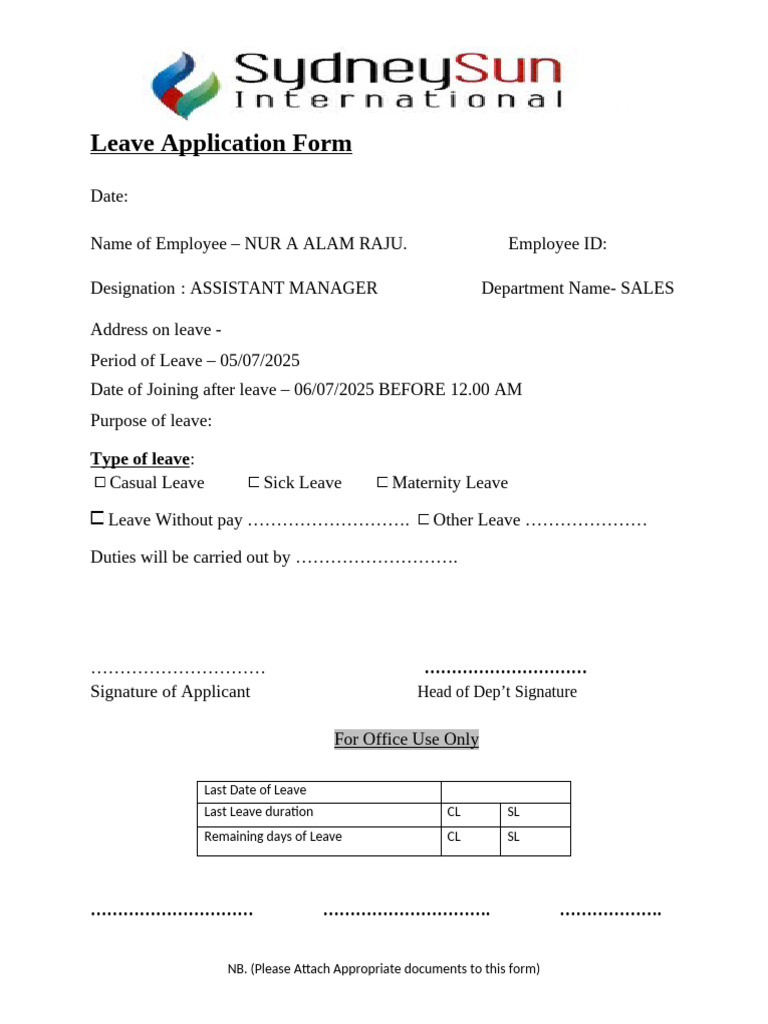 Leave Form Others | PDF