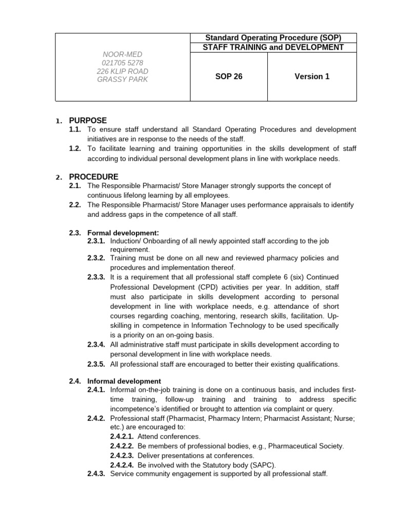 Staff Training and Development SOP | PDF | Mentorship | Learning