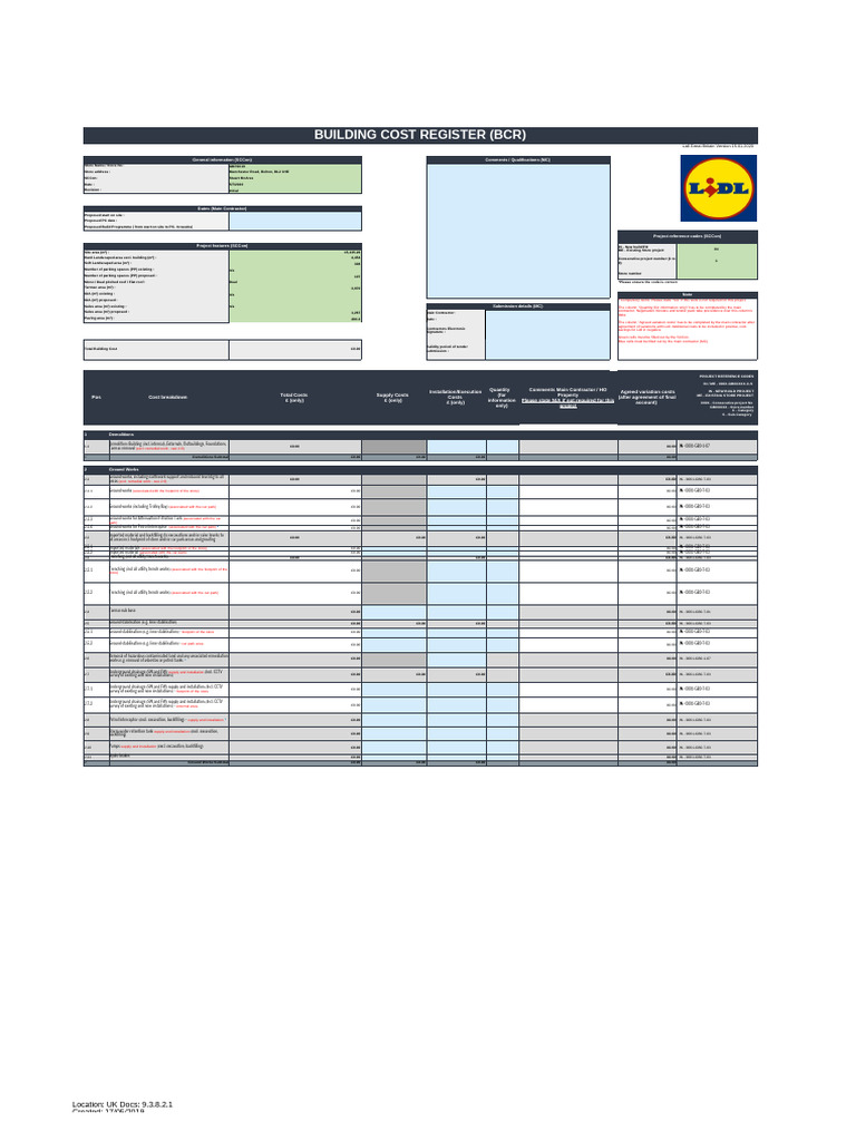 Lidl Bolton Building Cost Register | PDF | Wall | Door