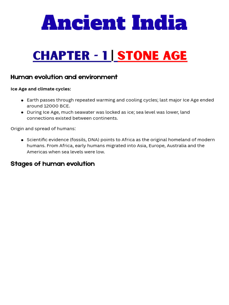 Ancient India: Stone Age Overview | PDF | Vedas | Homo