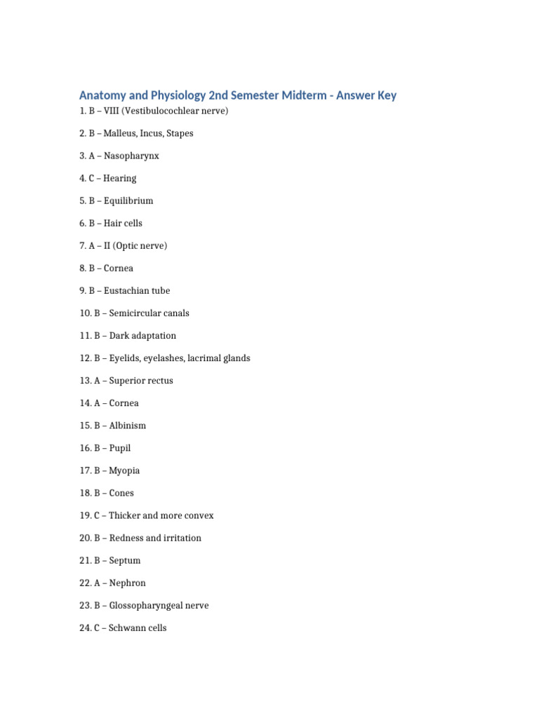 Anatomy and Physiology Midterm Answer Key | PDF
