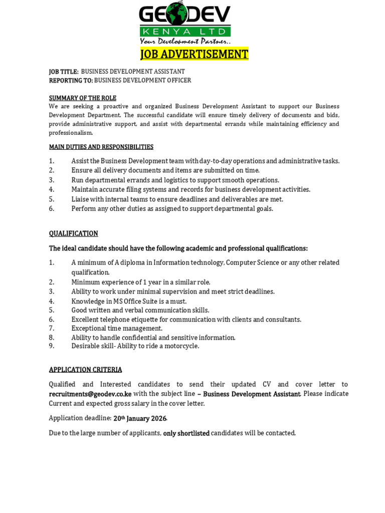Business Development Assistant Job Opening | PDF