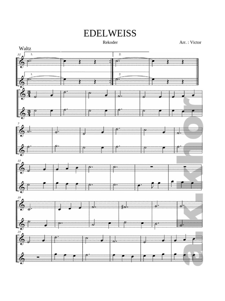 MUZK3113 (Skor Duet Rekoder) Edelweiss | PDF